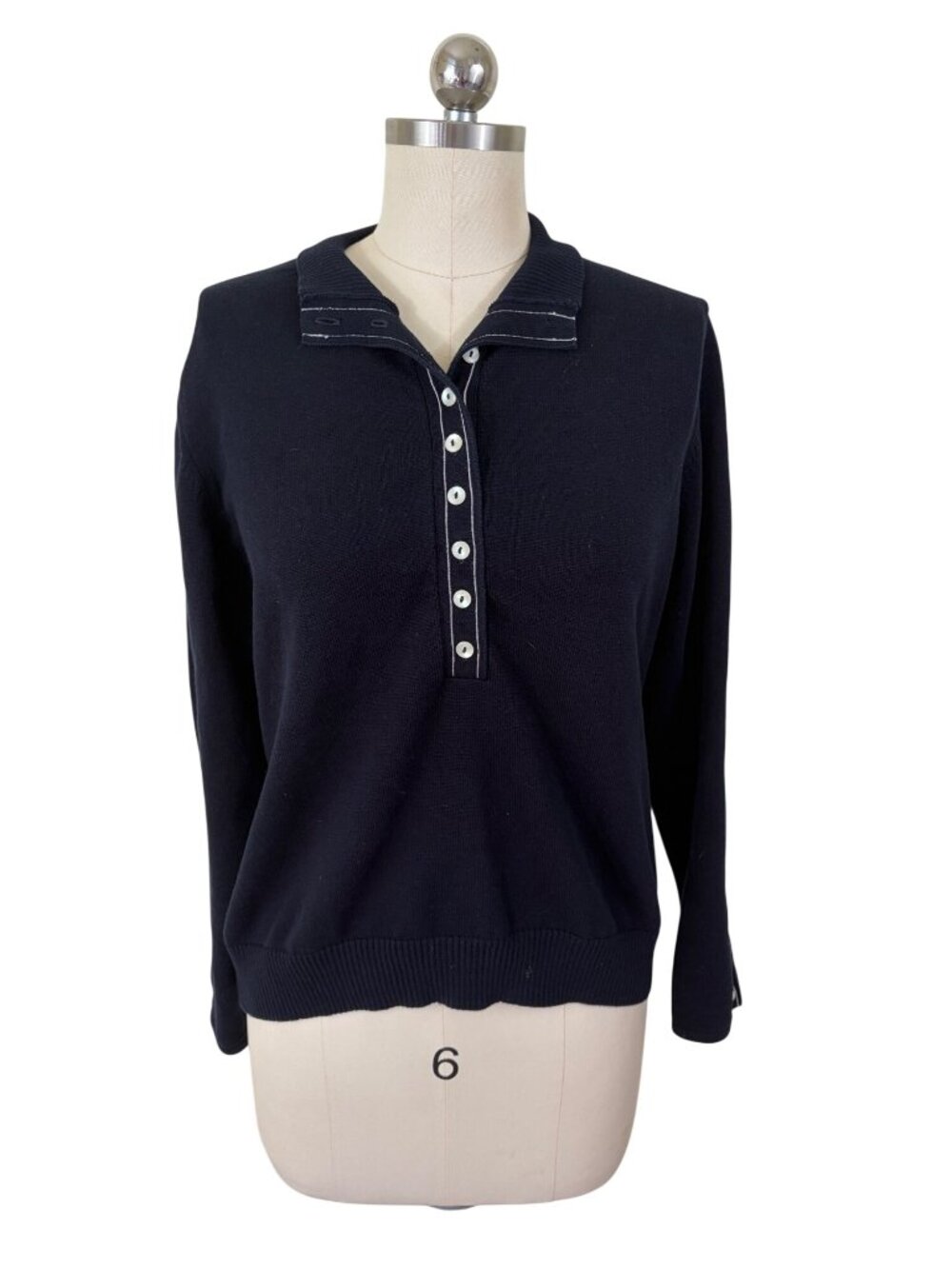 Liz Claiborne Y2K Henley Knit Sweater Womens L Black Minimalist Effortless Chic